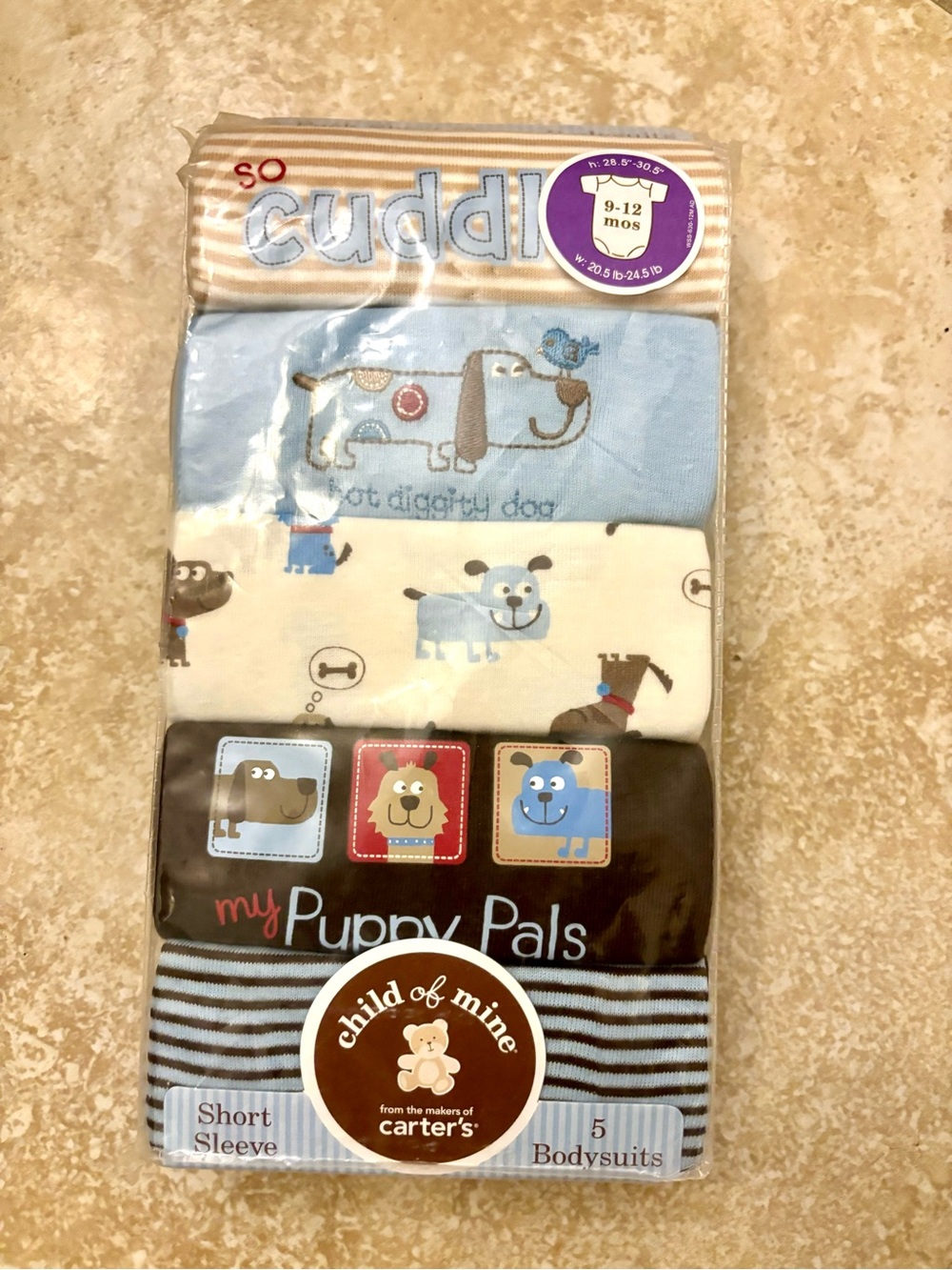 ✨New✨Child of mine Blue Brown Puppy Pals 5-Pack Short Sleeve Bodysuits